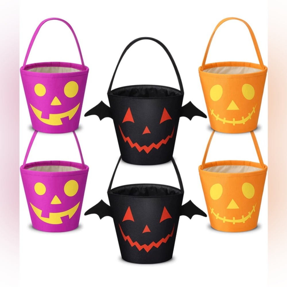 6 Pack Halloween Candy Buckets Trick or Treat Bags Canvas Reusable Goody Bucket